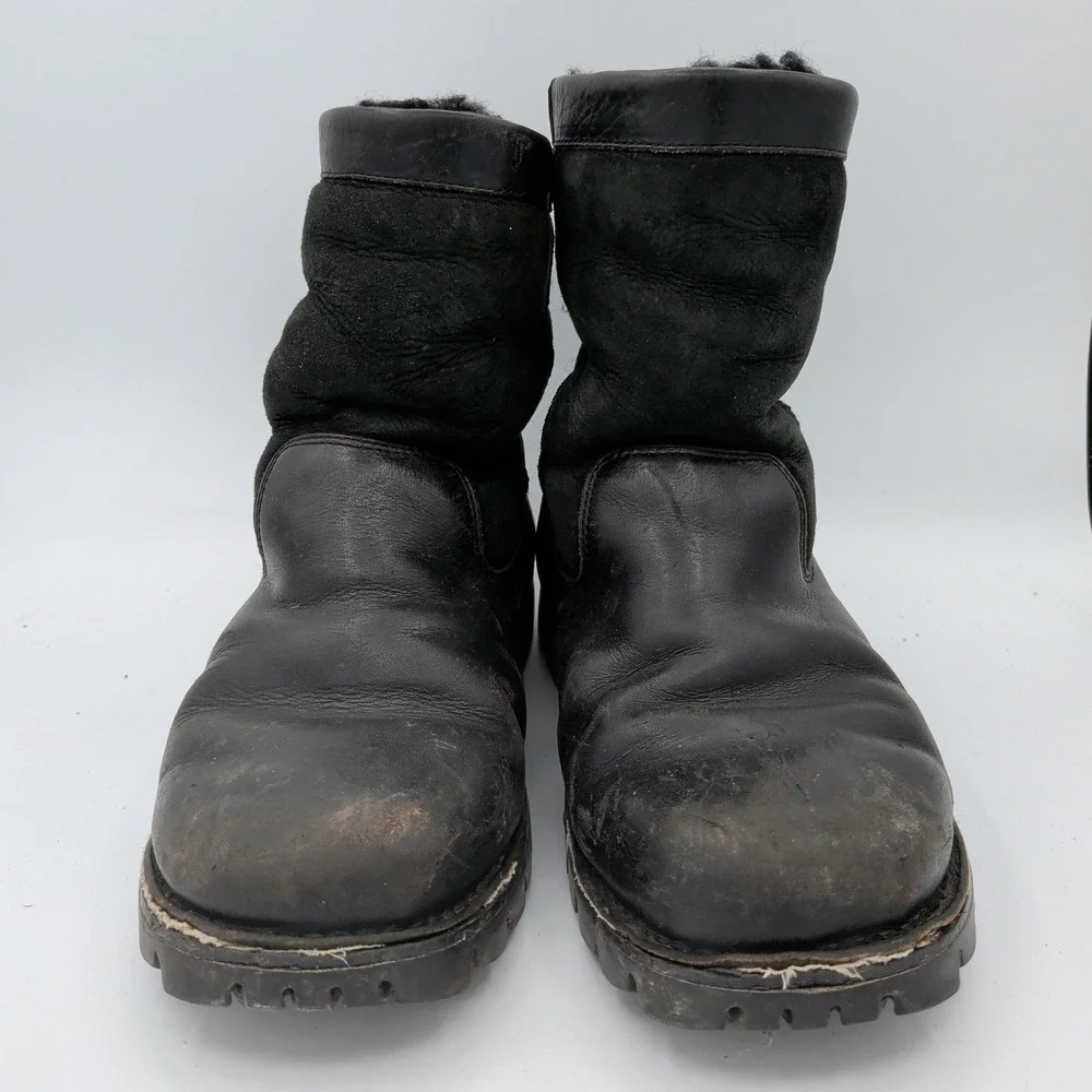 UGG Australia Adirondack Boot II Black Leather Sheepskin Snow Boots Mens 8 5485